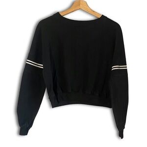 CiCi Varsity Striped Black Cropped Pullover Sweatshirt